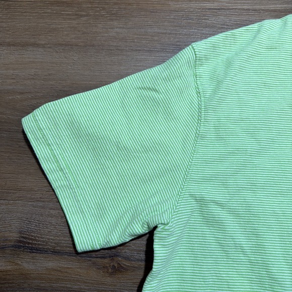 Relwen Men's Small Ringspun Jersey Polo Lime Green & White Striped Single Pocket - Picture 2 of 10